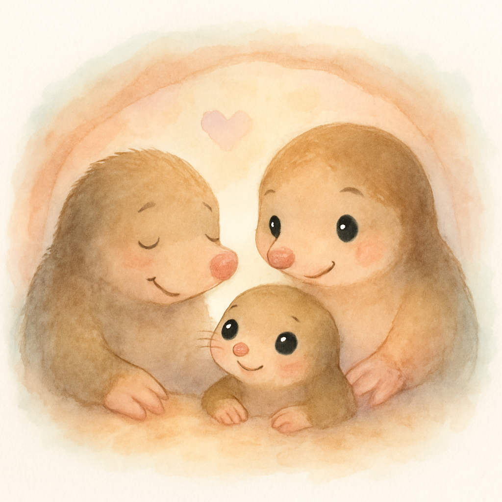 두더지 가족 - 아빠, 엄마, 딸이 함께 있는 장면